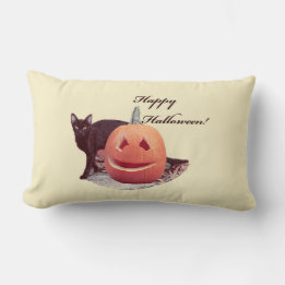 Cat & Pumpkin Happy Halloween Lumbar Cushion