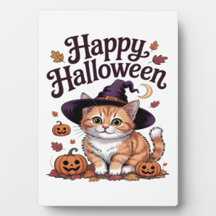 Cat Pumpkin Happy Halloween Plaque