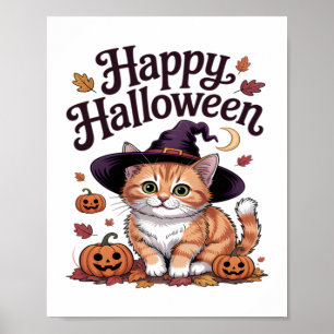 Cat Pumpkin Happy Halloween Poster