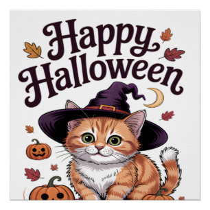 Cat Pumpkin Happy Halloween Poster
