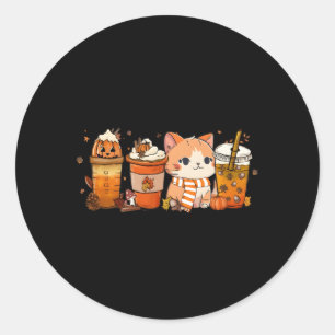 Cat Pumpkin Spice Coffee Latte Fall Autumn Season Classic Round Sticker