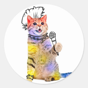 Cat punk cartoon classic round sticker