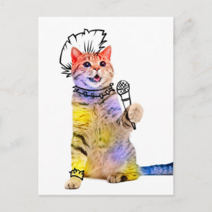 Cat punk cartoon postcard