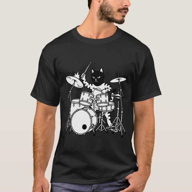 Cat Punk Playing Drum T-Shirt (Front)