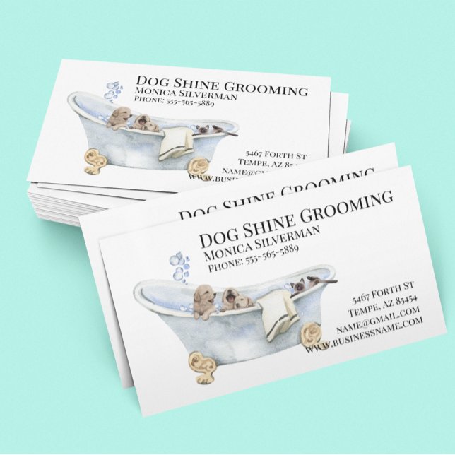 Cat Puppy Bathtub Dog Grooming Pet Services Business Card (Creator Uploaded)