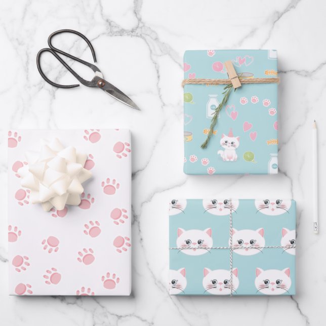 Cat Purr-fect Day Birthday Wrapping Paper Sheet (Front)