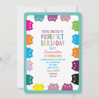 Cat Purrfect Birthday Party Invitation