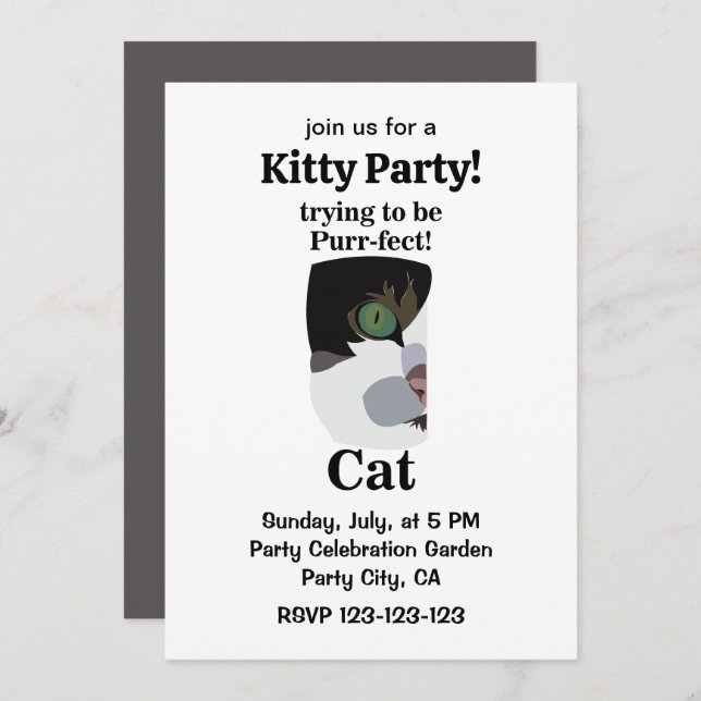 Cat Purrfect Kitty Funny Party Invitation (Front/Back)