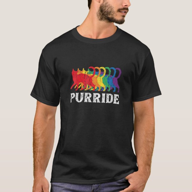 Cat Purride Distressed Kittens LGBT Gay Pride Meow T-Shirt (Front)