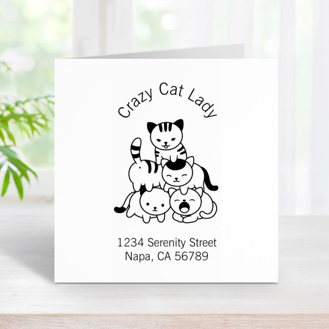 Cat Pyramid - Crazy Cat Lady Address Rubber Stamp (Creator Uploaded)