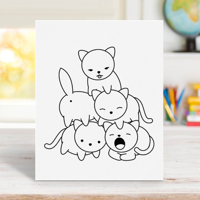 Cat Pyramid - Group of Cats Colouring Page Rubber Stamp (Creator Uploaded)