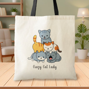 Cat Pyramid - Group of Cats, Crazy Cat Lady Color Tote Bag