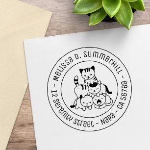 Cat Pyramid Round Address Rubber Stamp