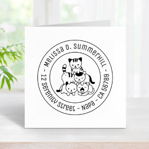 Cat Pyramid Round Address Rubber Stamp