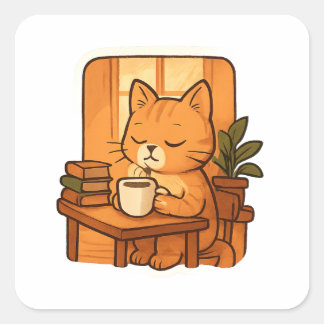  Cat Quiet but Focused Square Sticker
