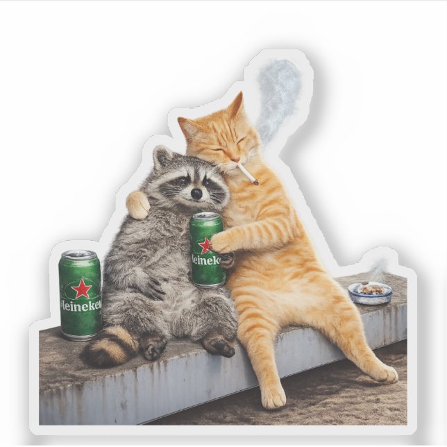 Cat Racoon Smoking Cigarette | Vintage Meme Drink (Front)