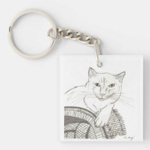 Cat Ragdoll Portrait Acrylic Keychain - Pink