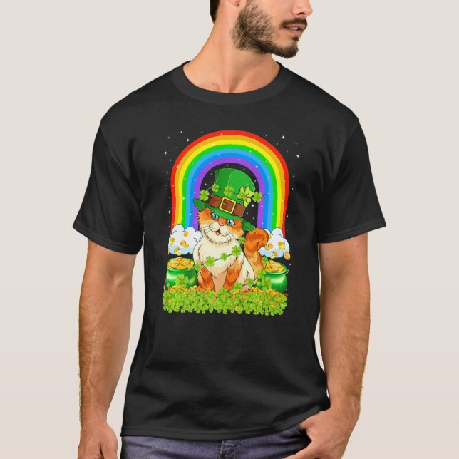 Cat  Rainbow Leprechaun Cat St Patrick's Day T-Shirt (Front)