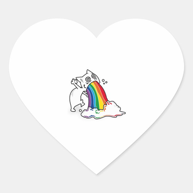 cat rainbow vomit heart sticker (Front)