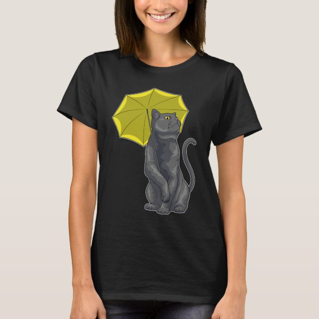 Cat Raining Umbrella T-Shirt (Front)