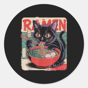 Cat Ramen Anime Design For Women Men Kids Adults F Classic Round Sticker