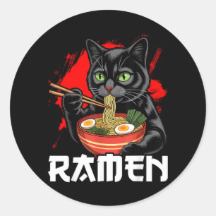 Cat Ramen Anime Design for Women Men Kids Funny Classic Round Sticker
