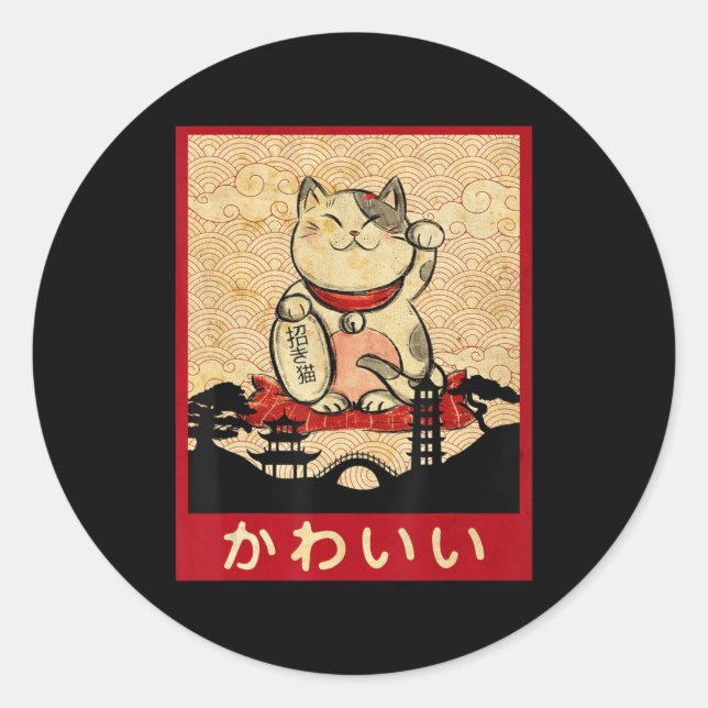 Cat Ramen Bowl Anime Japanese Noodles Kawaii Neko  Classic Round Sticker (Front)