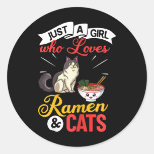 Cat Ramen Bowl Chicken Noodle Soup Japanese  Classic Round Sticker