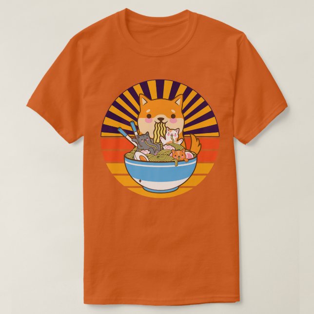 Cat Ramen Dog Shiba Inu Japanese Kawaii Cute Anime T-Shirt (Design Front)