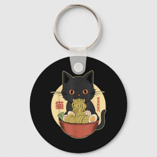 Cat Ramen Funny Graphic Japanese Kawaii Cat Anime Key Ring