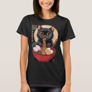 Cat Ramen Funny Graphic Tees Japanese Kawaii Cat A