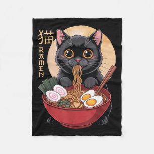 Cat Ramen Funny Graphic Tees Japanese Kawaii Cat A Fleece Blanket