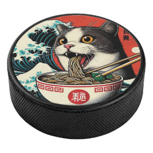 Cat Ramen Japanese Art Vintage Style Hockey Puck