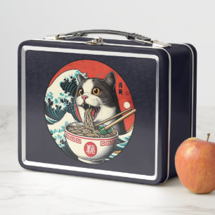 Cat Ramen Japanese Art Vintage Style Metal Lunch Box