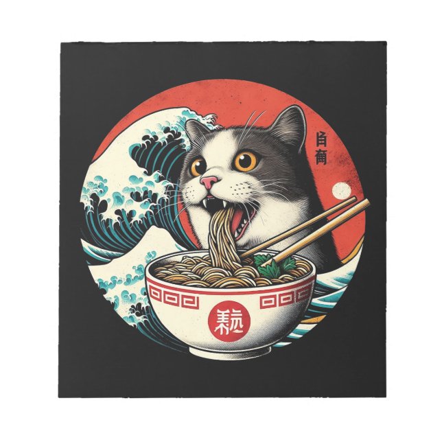 Cat Ramen Japanese Art Vintage Style Notepad (Front)