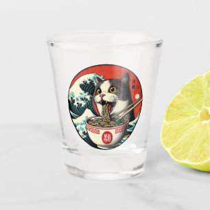 Cat Ramen Japanese Art Vintage Style Shot Glass
