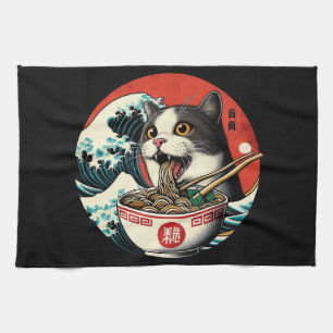 Cat Ramen Japanese Art Vintage Style Tea Towel