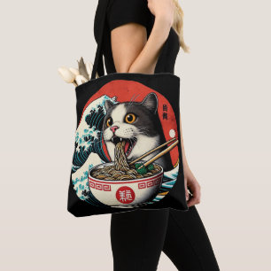 Cat Ramen Japanese Art Vintage Style Tote Bag