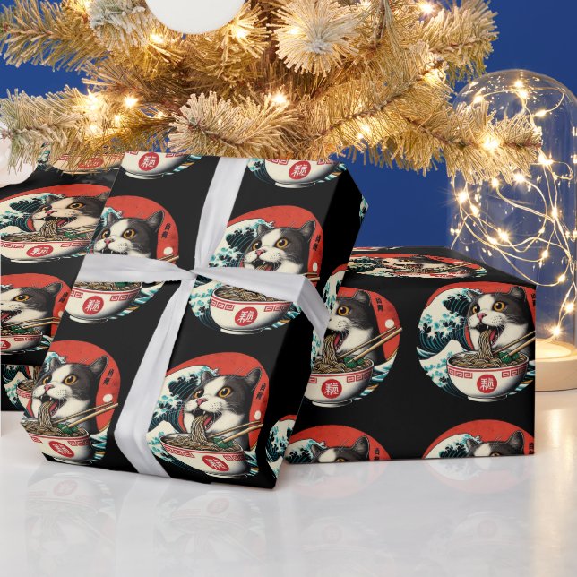 Cat Ramen Japanese Art Vintage Style Wrapping Paper (Holidays)