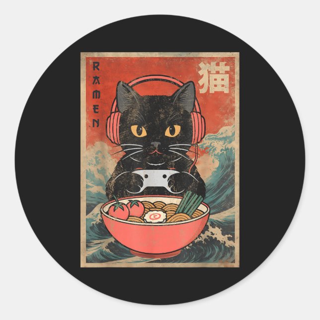 Cat Ramen Japanese Funny Graphic Kawaii Anime  Classic Round Sticker (Front)