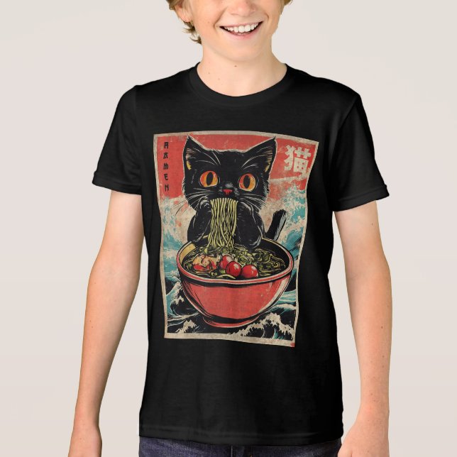 Cat Ramen Japanese Funny Graphic Kawaii Anime Gift Tri-Blend Shirt (Front)