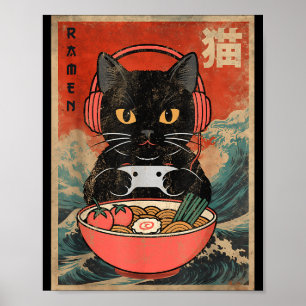 Cat Ramen Japanese Funny Graphic Kawaii Anime  Poster