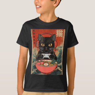 Cat Ramen Japanese Funny Graphic Kawaii Anime T-Shirt