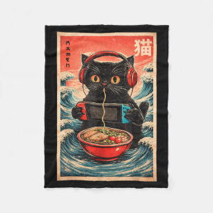 Cat Ramen Japanese Funny Graphic Kawaii Cat Anime Fleece Blanket