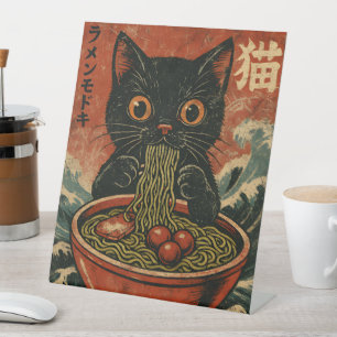 Cat Ramen Japanese Funny Graphic Kawaii Cat Anime Pedestal Sign