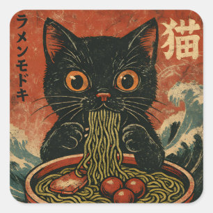 Cat Ramen Japanese Funny Graphic Kawaii Cat Anime Square Sticker