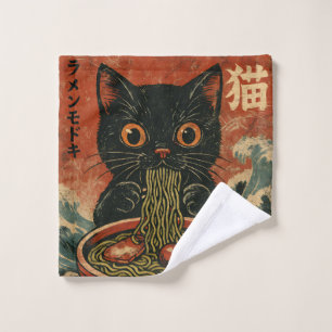 Cat Ramen Japanese Funny Graphic Kawaii Cat Anime Wash Cloth