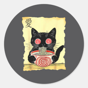 Cat Ramen Japanese Funny Graphic Tees Kawaii Anime Classic Round Sticker