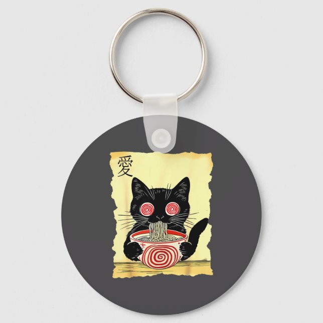 Cat Ramen Japanese Funny Graphic Tees Kawaii Anime Key Ring (Front)