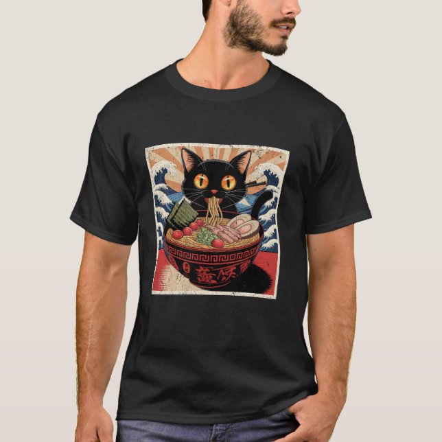 Cat Ramen Japanese Funny Graphic Tees Kawaii Cat A (Front)